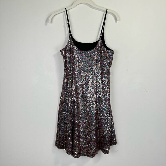 Melrose and Market Mini Dress Size S Black Rainbow Sequin Sleeveless Party Glam - Picture 2 of 8